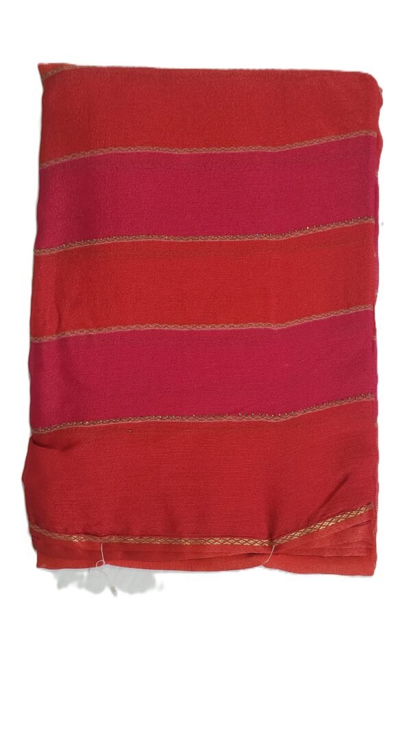 Elegant Red & Rani Pink Striped Saree with Golden Thread Detailing