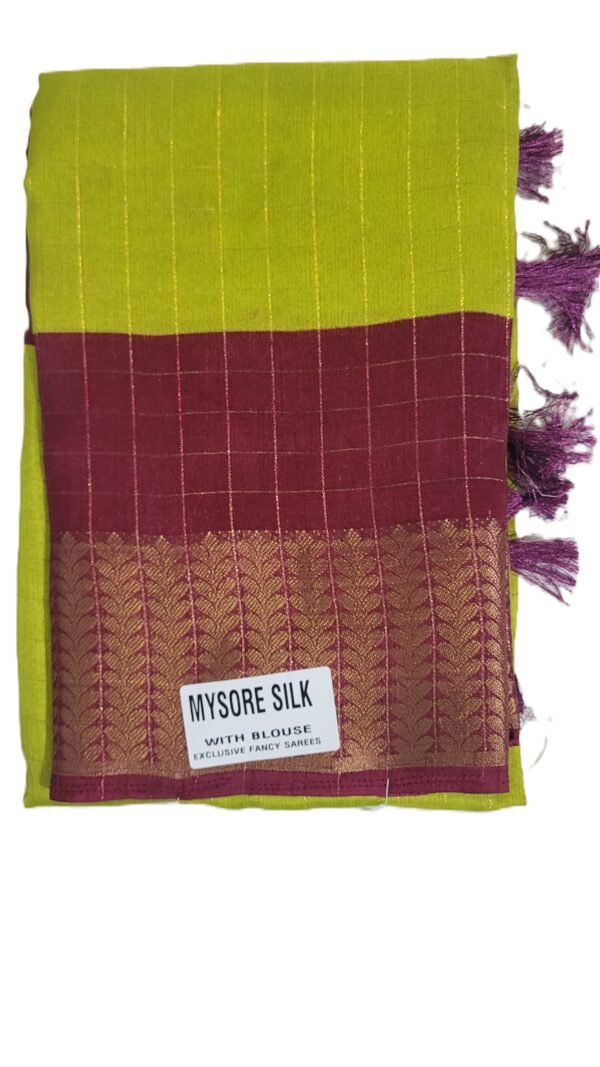 Mysore Silk Green & Maroon Saree with Golden Zari Border