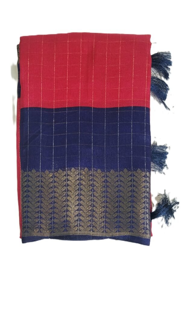 Mysore Silk Pink & Navy Blue Saree with Golden Zari Border