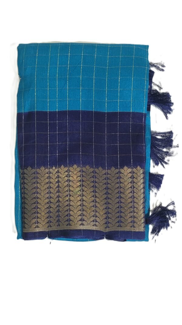 Mysore Silk Blue & Navy Saree with Golden Zari Border