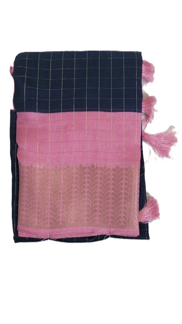 Mysore Silk Navy Blue & Pink Saree with Golden Zari Border