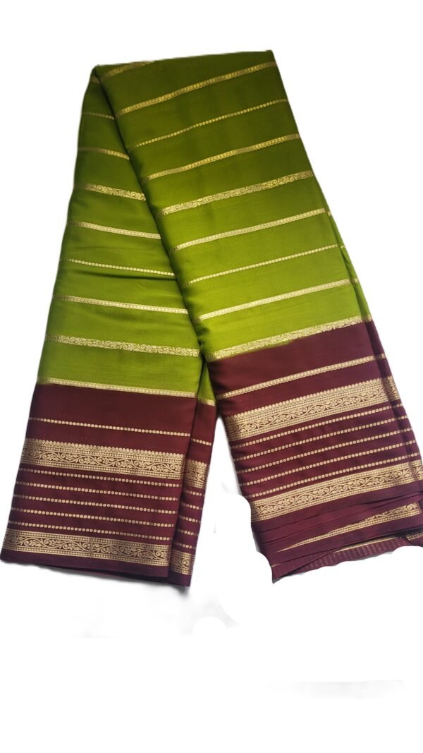 Savitri Crape Maroon & Green Saree with Golden Zari Border
