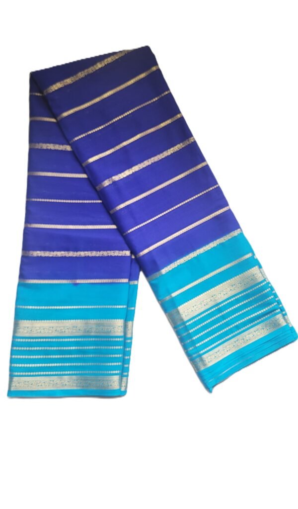 Savitri Crape Navy Blue & Sky Blue Saree with Golden Zari Border