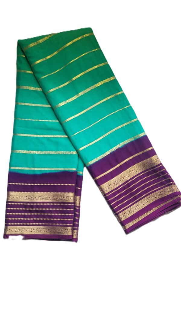 Savitri Crape Rich Purple & Teal Green Saree with Golden Zari Border
