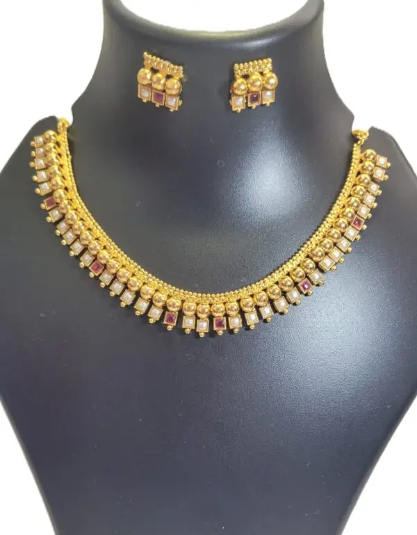 Ruby Square Gold-Plated Traditional Necklace Set