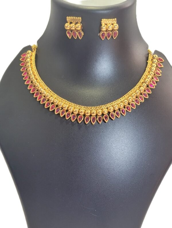 Ruby Drop Gold-Plated Traditional Necklace Set