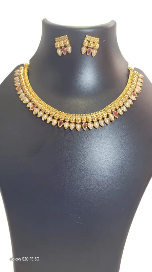 Ruby Drop Gold-Plated Traditional Necklace Set