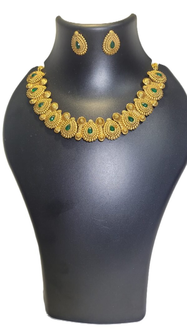 Antique Gold-Plated Necklace Set with Ruby Tear Drop Stones