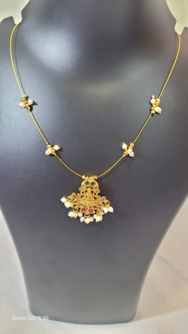 Lakshmi Pearl Temple Pendant with Golden Chain