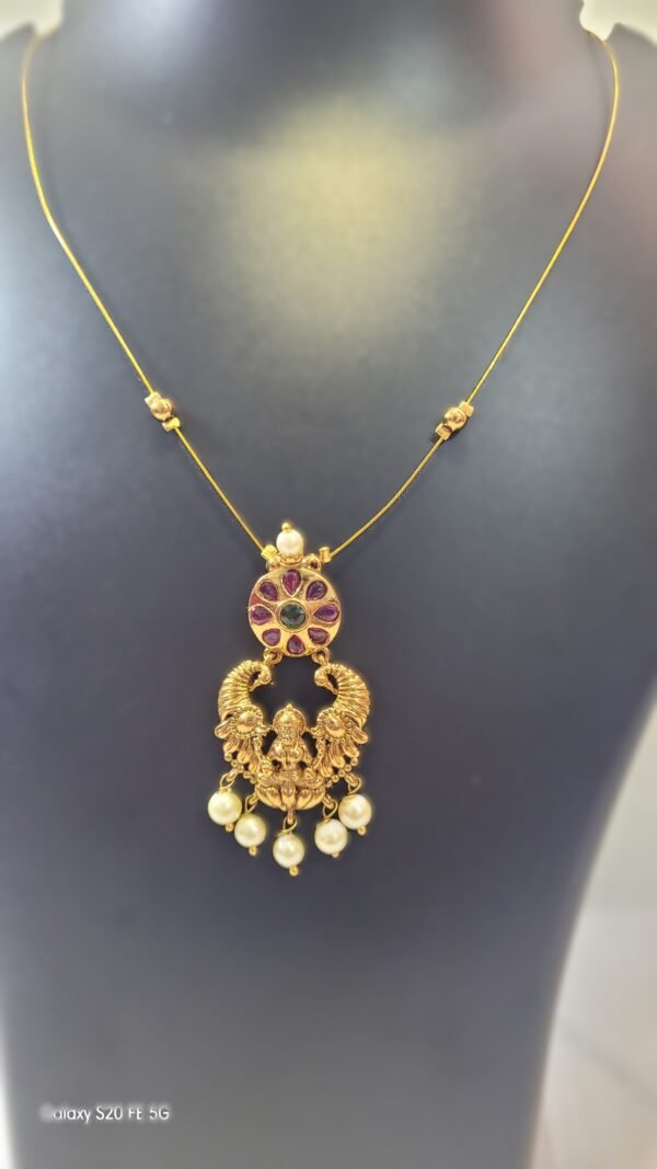 Traditional Peacock & Lakshmi Pendant with Pearls