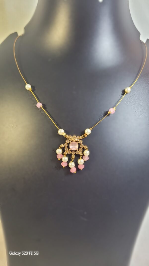 Rose Pink Square Pendant Pearl Necklace