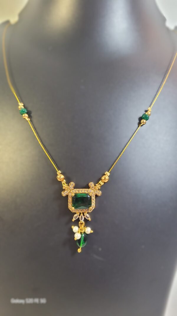 Elegant Gold-Plated with Green Square Pendant and Pearl Drops