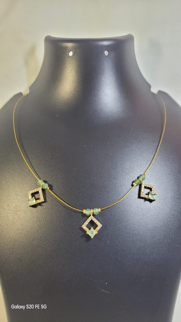 Contemporary Gold-Plated with Geometric Green Stone Pendant