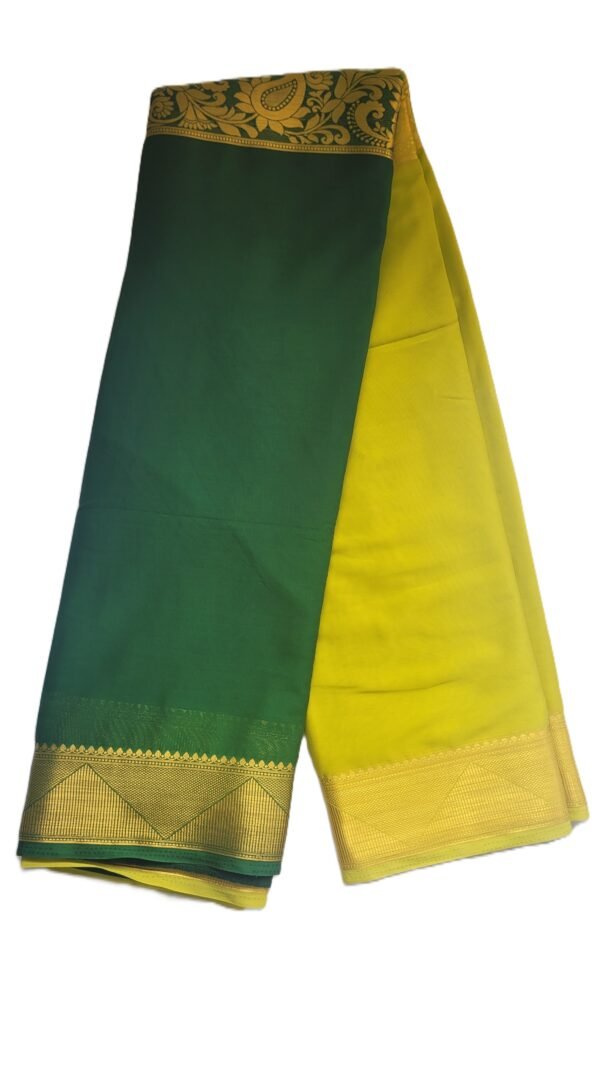 Half and Half Saree of vibrant dark green and bright yellow combination